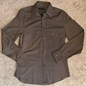 NWT Express Design Studio Men's Brown Pin Stripe Dress Shirt Size Medium 15-15.5